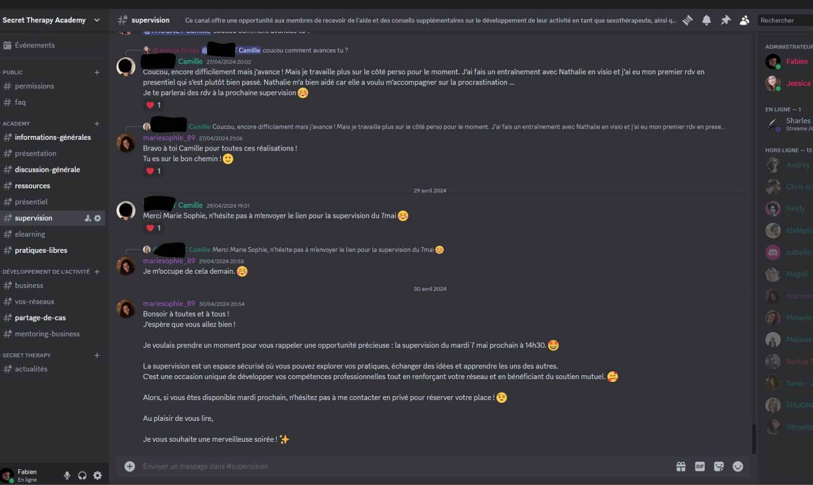 supervision thérapeute communauté discord thérapeute